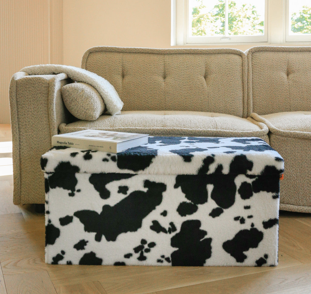 30" Plastic Cow Print Storage Ottoman