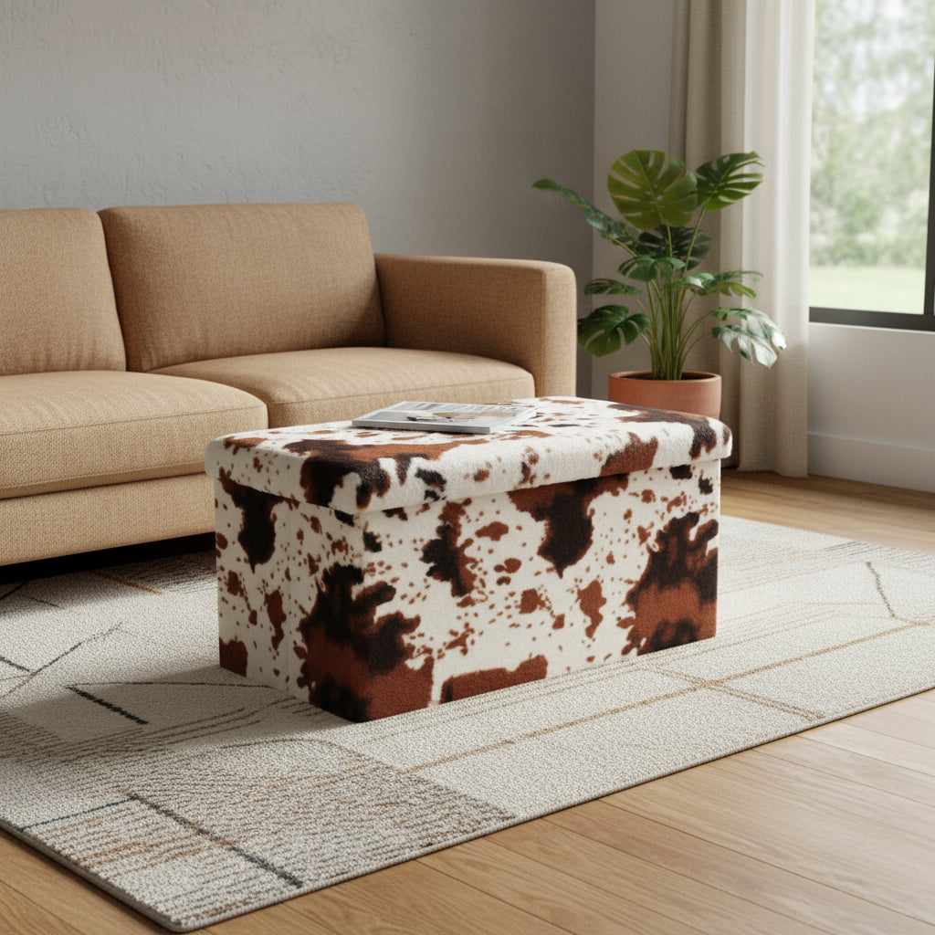 30" Plastic Cow Print Storage Ottoman