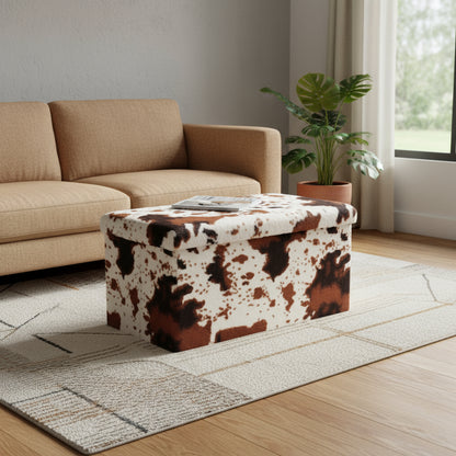 30" Plastic Cow Print Storage Ottoman