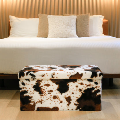 30" Plastic Cow Print Storage Ottoman