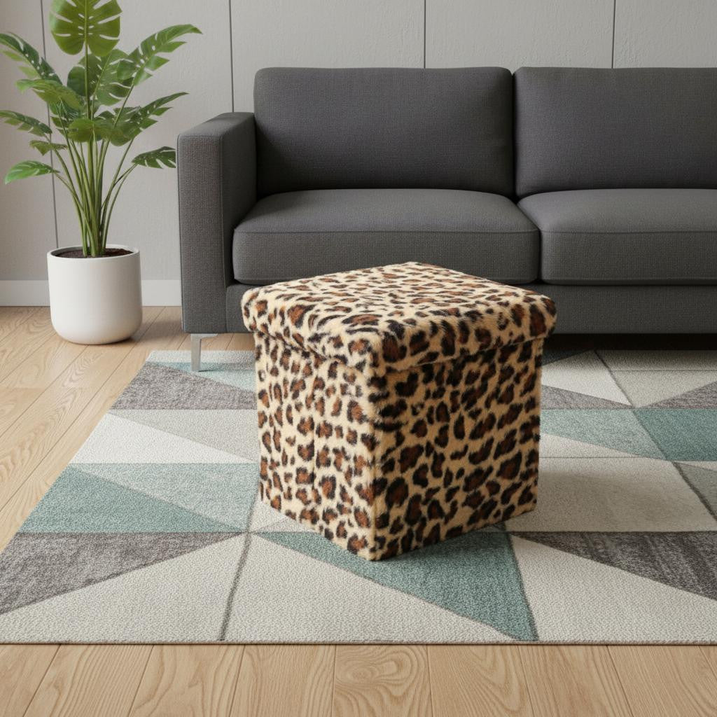 12" Plastic Animal Print Storage Ottoman