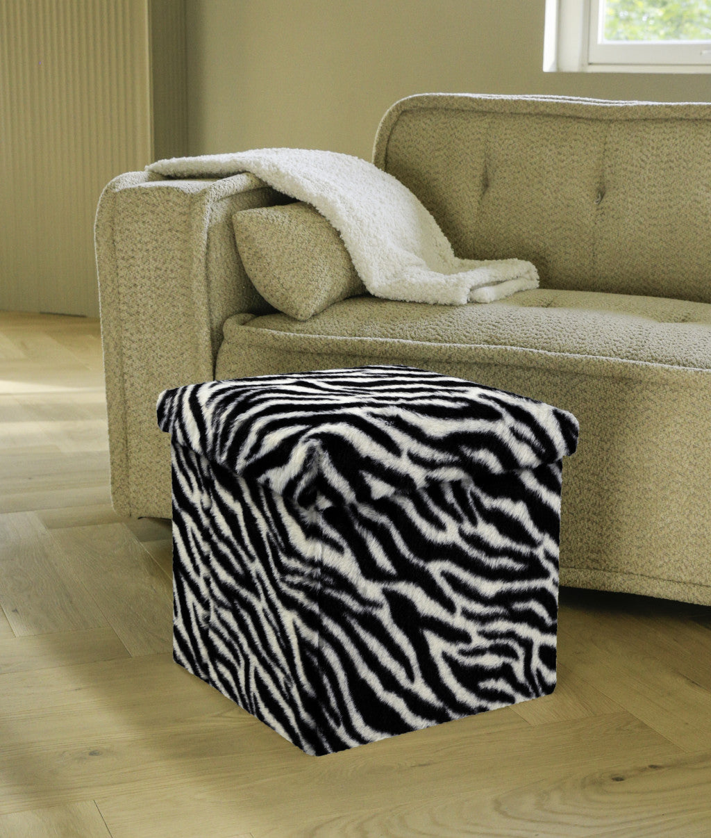 15" Plastic Animal Print Storage Ottoman