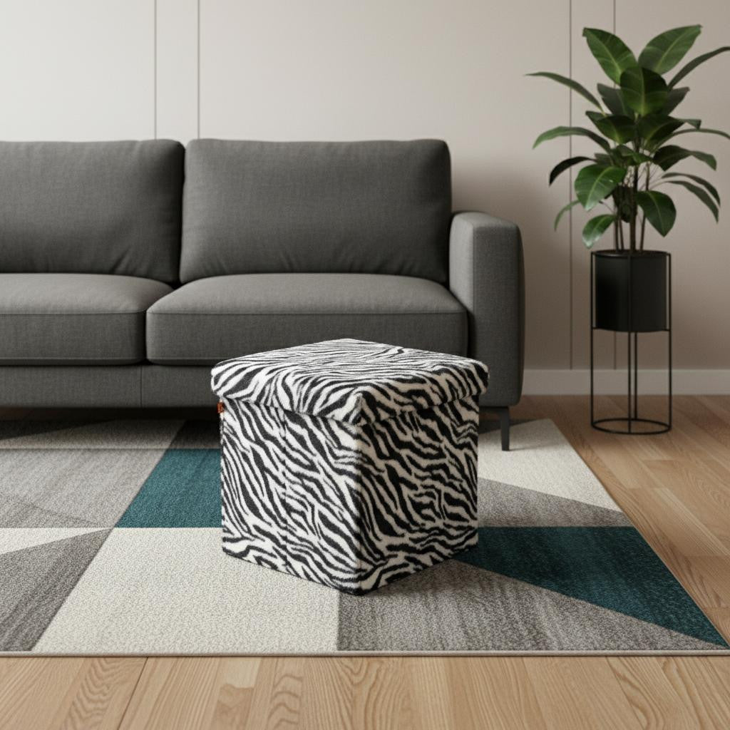 15" Plastic Animal Print Storage Ottoman