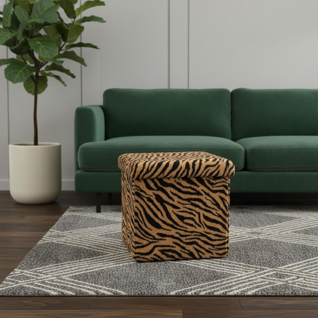 15" Plastic Animal Print Storage Ottoman