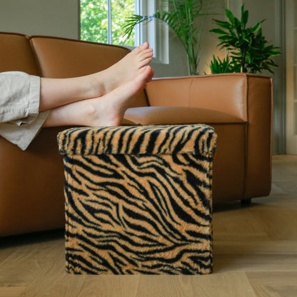 15" Plastic Animal Print Storage Ottoman