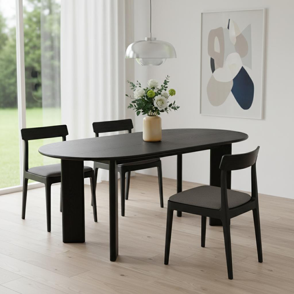 66" Black Solid Wood Oval Dining Table