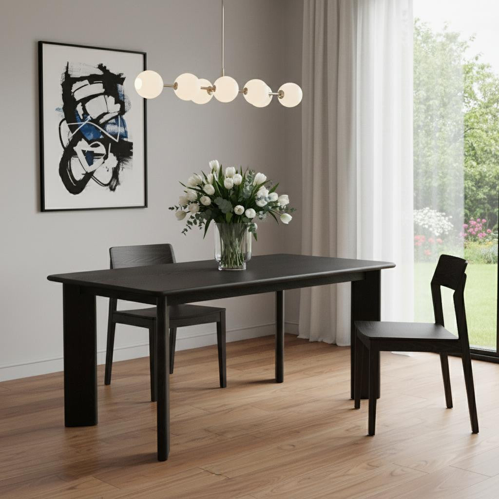 66" Black Solid Wood Dining Table