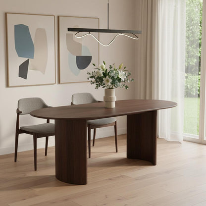 66" Brown Solid Wood Double Pedestal Base Oval Dining Table