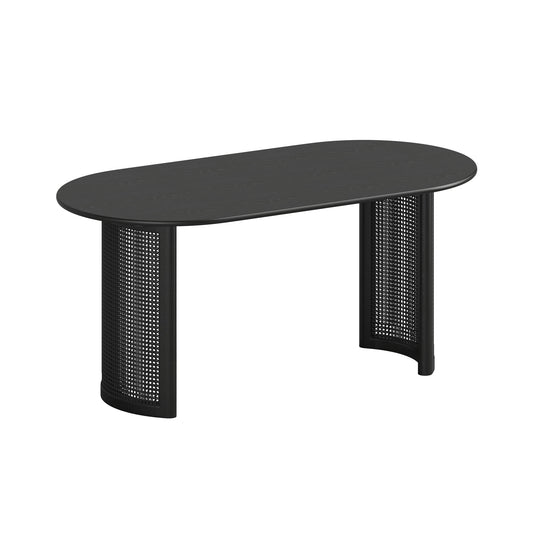 66" Black Solid Wood Double Pedestal Base Oval Dining Table