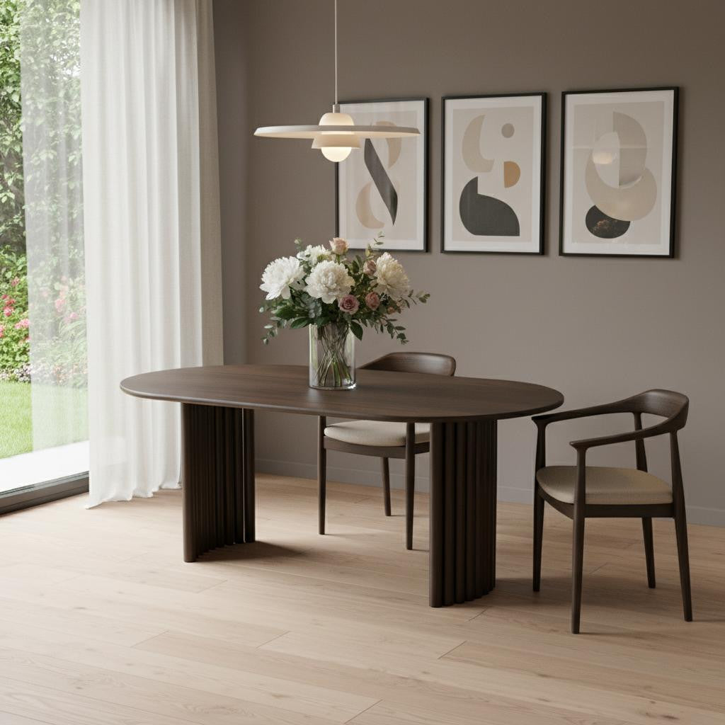 78" Brown Solid Wood Double Pedestal Base Oval Dining Table
