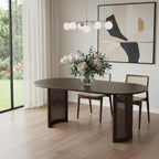 66" Brown Solid Wood Double Pedestal Base Oval Dining Table
