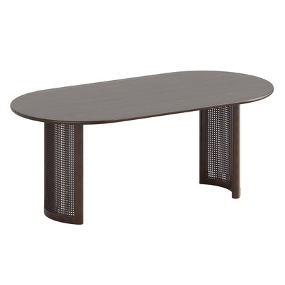 66" Brown Solid Wood Double Pedestal Base Oval Dining Table