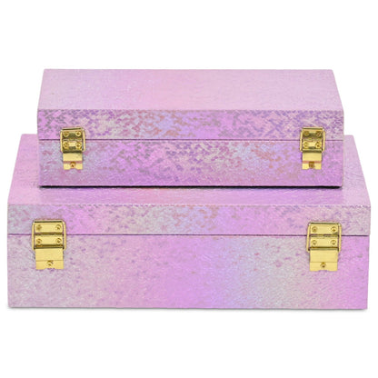 Set of Two Pink And Gold Faux Shagreen Nesting Storage Boxes With Lids