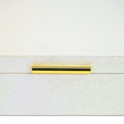 Set of Two White And Gold Faux Shagreen Nesting Storage Boxes With Lids