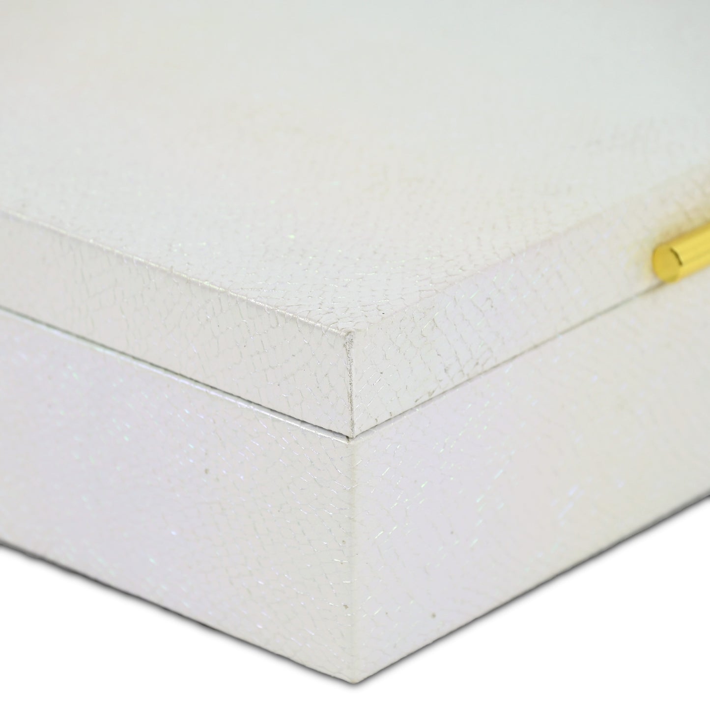 Set of Two White And Gold Faux Shagreen Nesting Storage Boxes With Lids