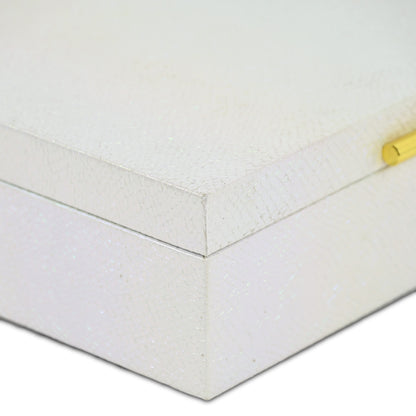 Set of Two White And Gold Faux Shagreen Nesting Storage Boxes With Lids