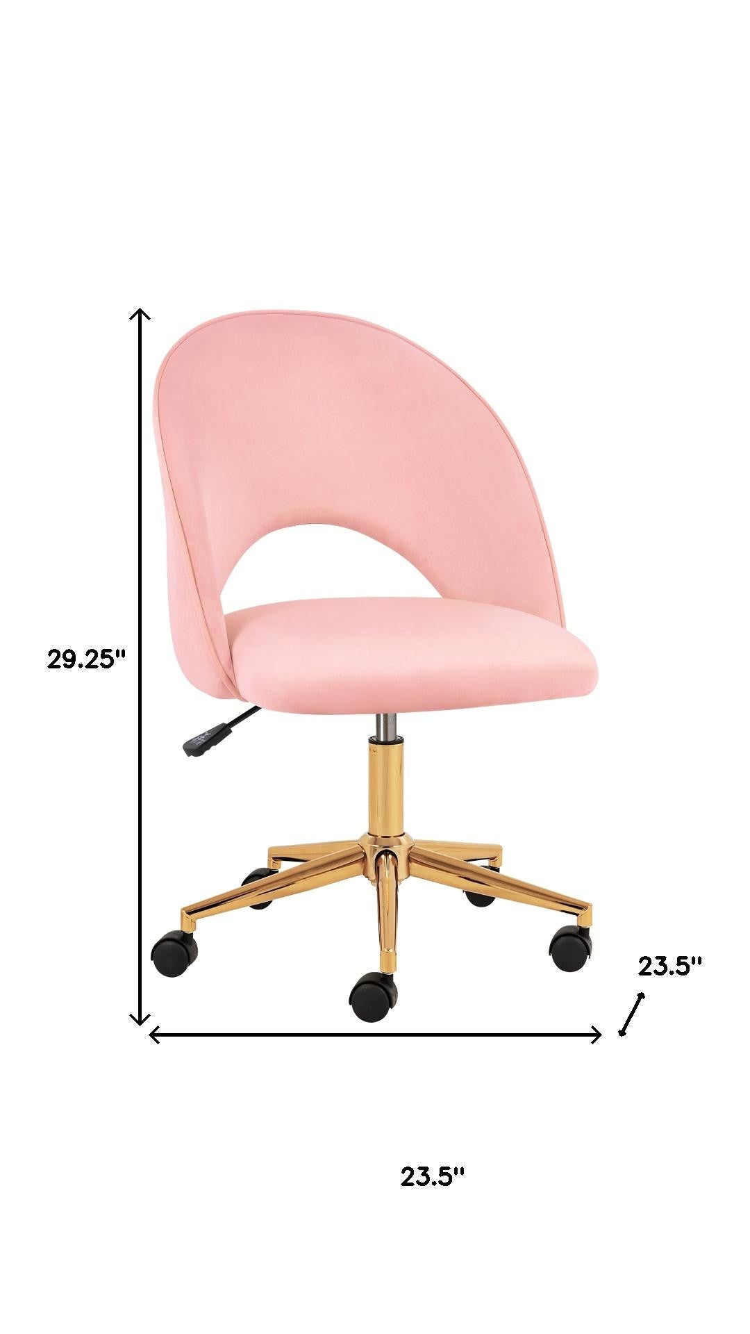 Pink Baby Pink and Gold Adjustable Height Swivel Rolling Office Chair