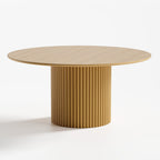 60" Natural Wood Pedestal Base Round Top Dining Table