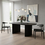 67" Black Wood Double Pedestal Base Oval Dining Table