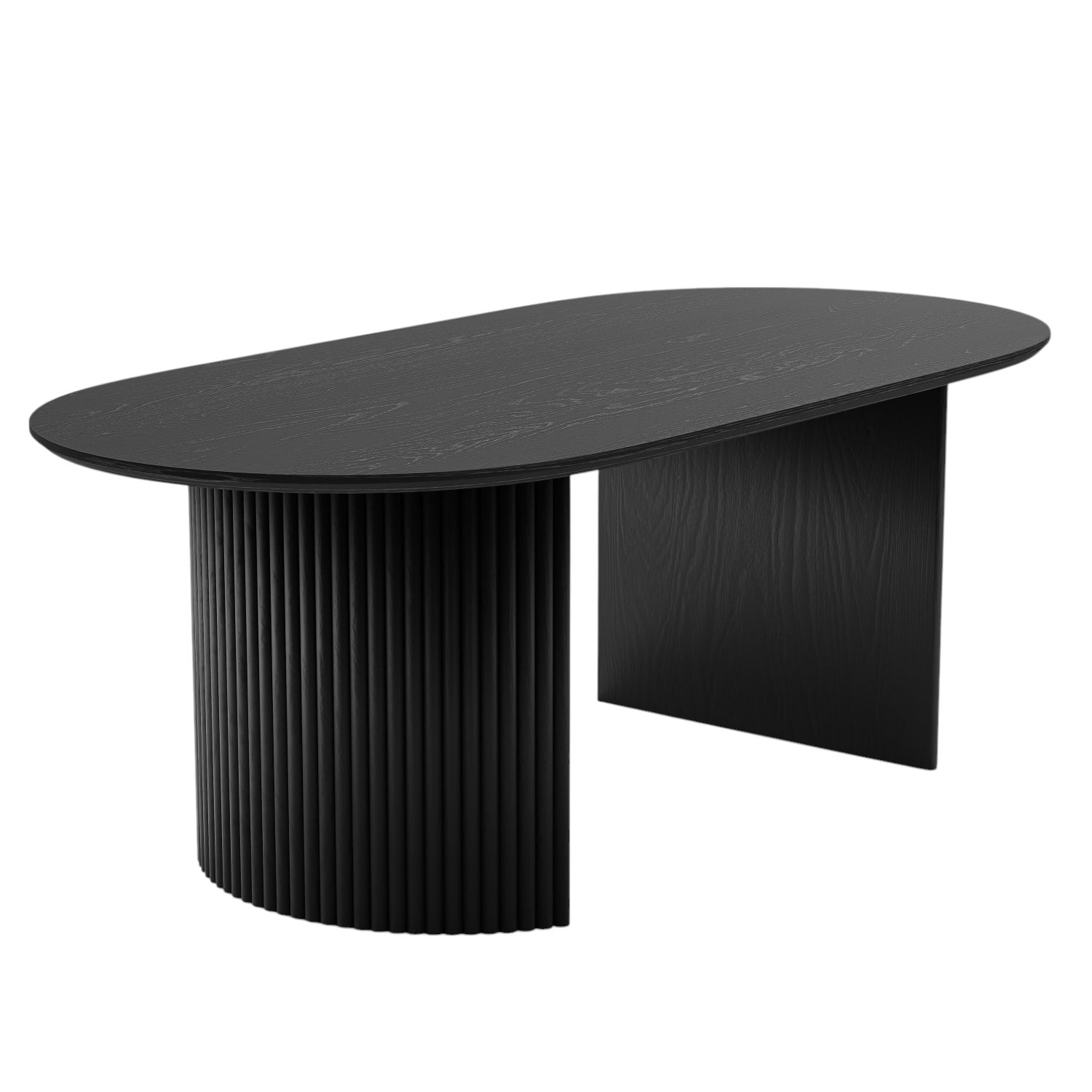 67" Black Wood Double Pedestal Base Oval Dining Table