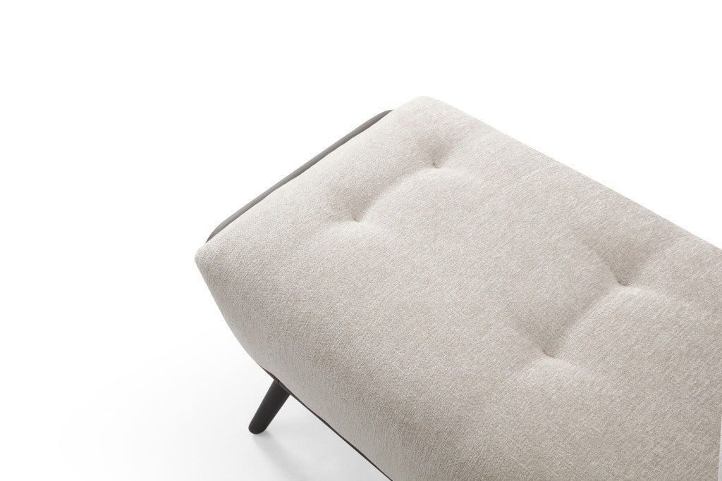 58" Beige and Black Faux Leather and Metal Upholstered Bench