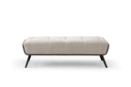 58" Beige and Black Faux Leather and Metal Upholstered Bench