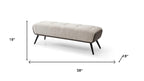 58" Beige and Black Faux Leather and Metal Upholstered Bench