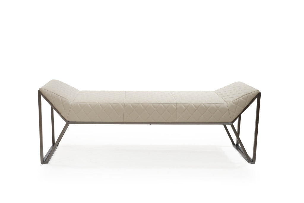 63" Gray Faux Leather and Metal Upholstered Bench