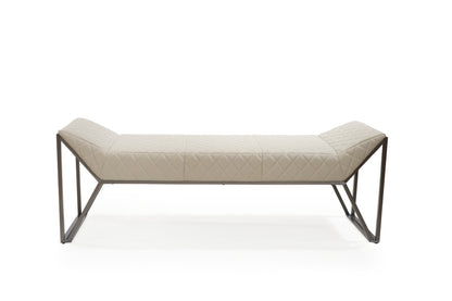 63" Gray Faux Leather and Metal Upholstered Bench
