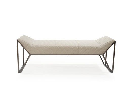 63" Gray Faux Leather and Metal Upholstered Bench