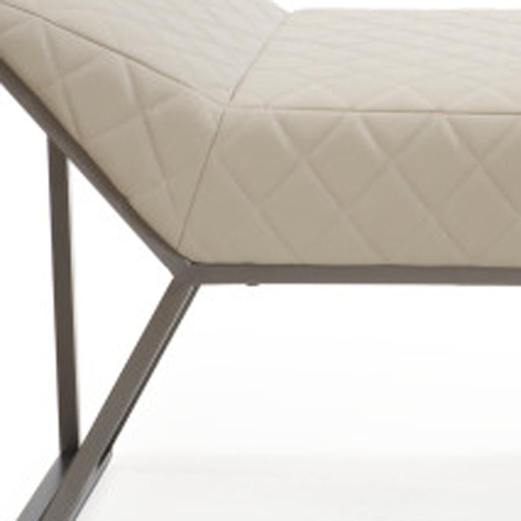 63" Gray Faux Leather and Metal Upholstered Bench