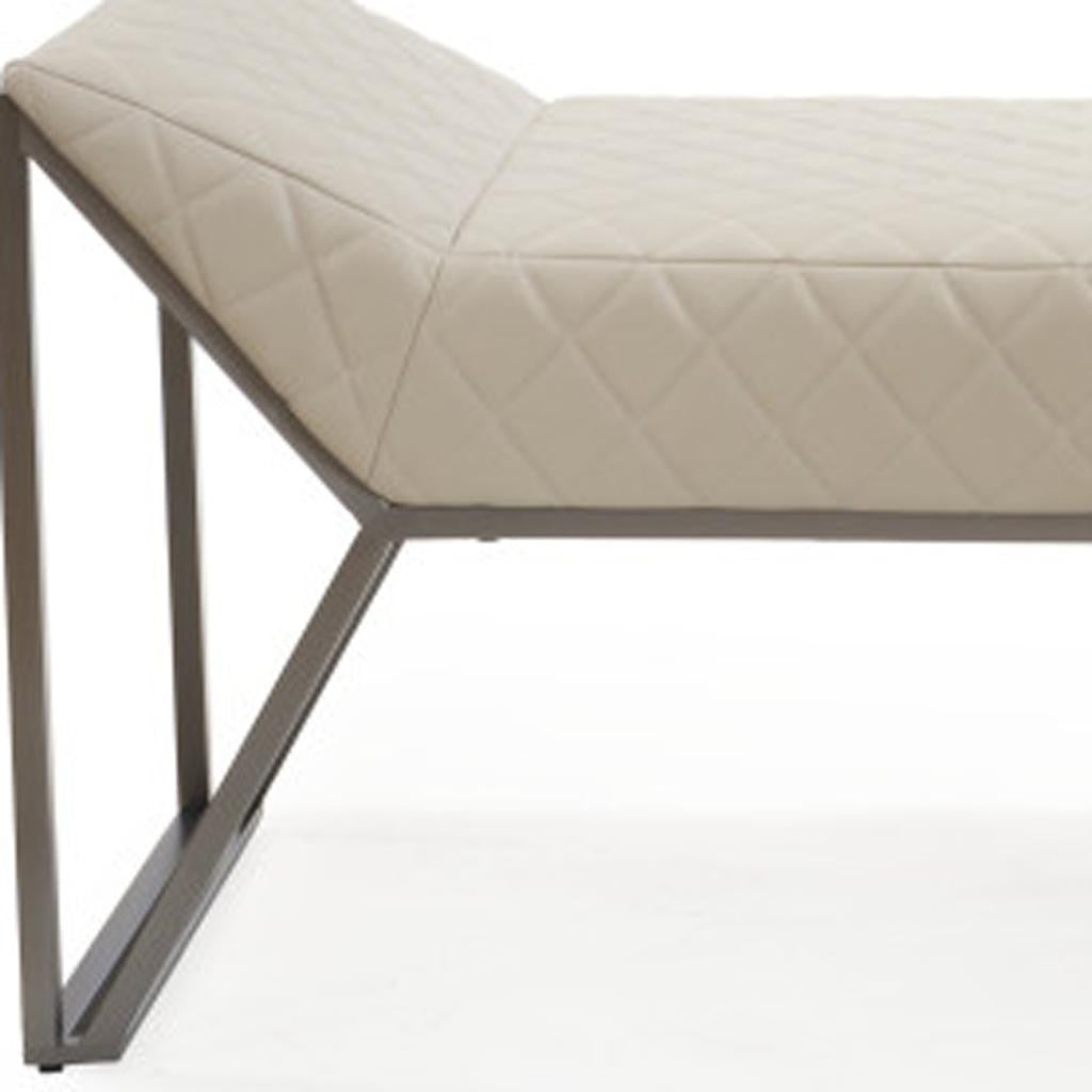 63" Gray Faux Leather and Metal Upholstered Bench