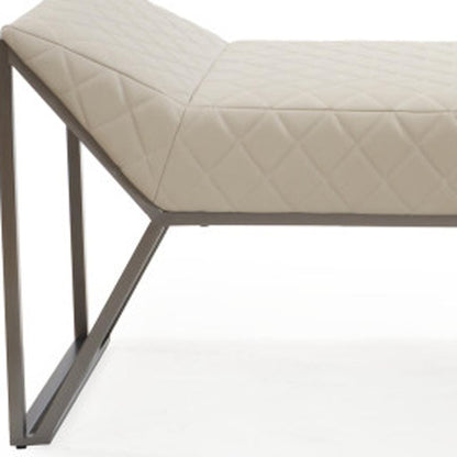 63" Gray Faux Leather and Metal Upholstered Bench
