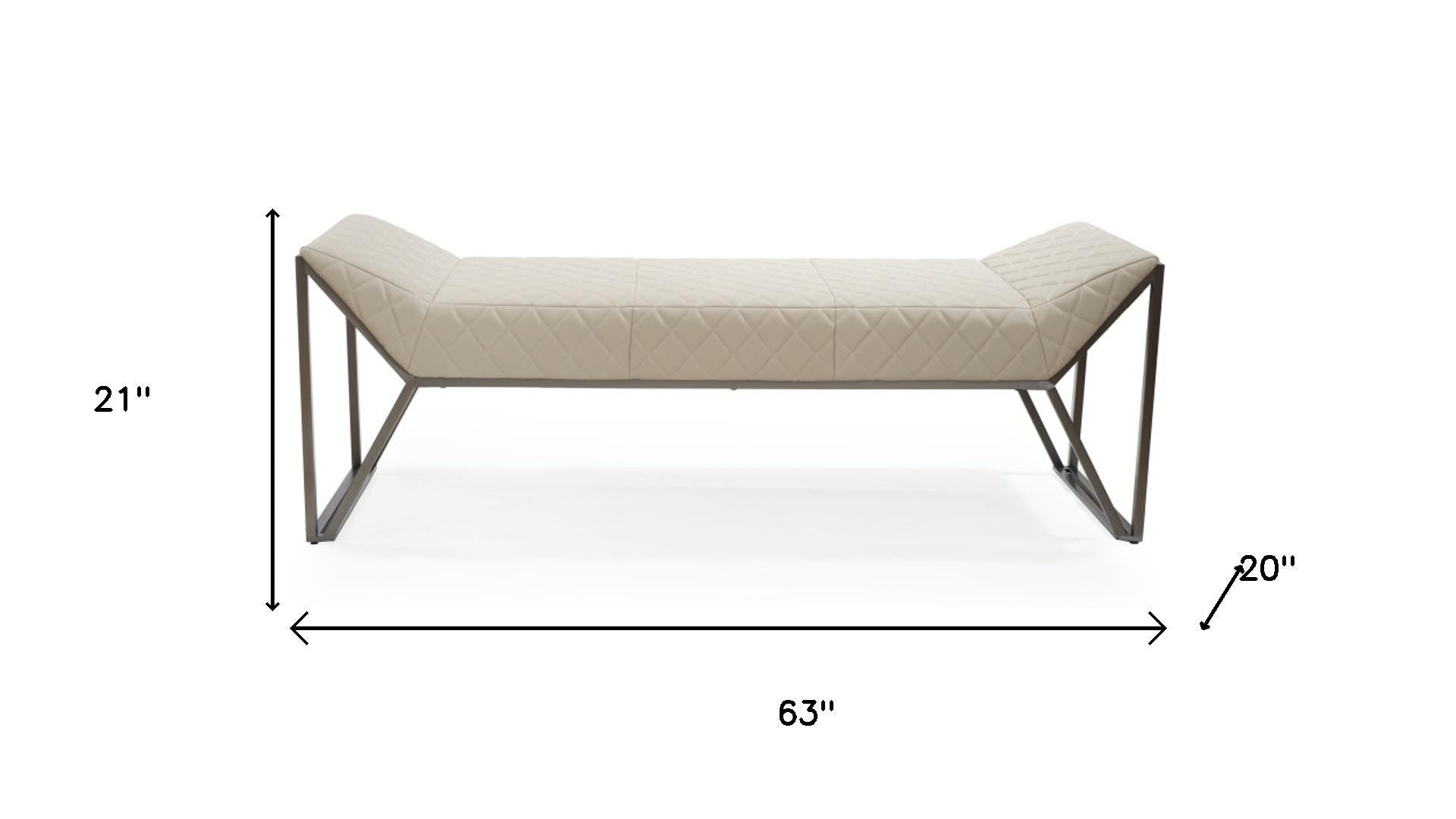 63" Gray Faux Leather and Metal Upholstered Bench
