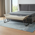 63" Gray Faux Leather and Metal Upholstered Bench