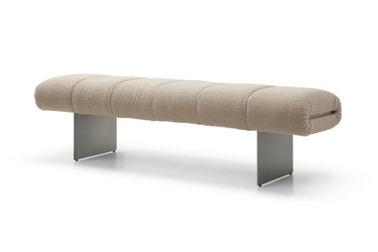 63" Beige and Gray Boucle and Metal Upholstered Bench