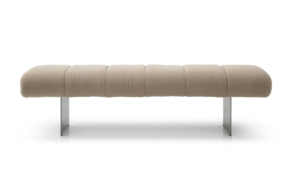63" Beige and Gray Boucle and Metal Upholstered Bench
