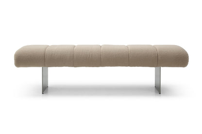 63" Beige and Gray Boucle and Metal Upholstered Bench
