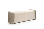 58" Taupe and Brown Boucle and Wood Upholstered Bench