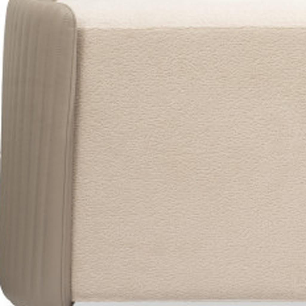 58" Taupe and Brown Boucle and Wood Upholstered Bench