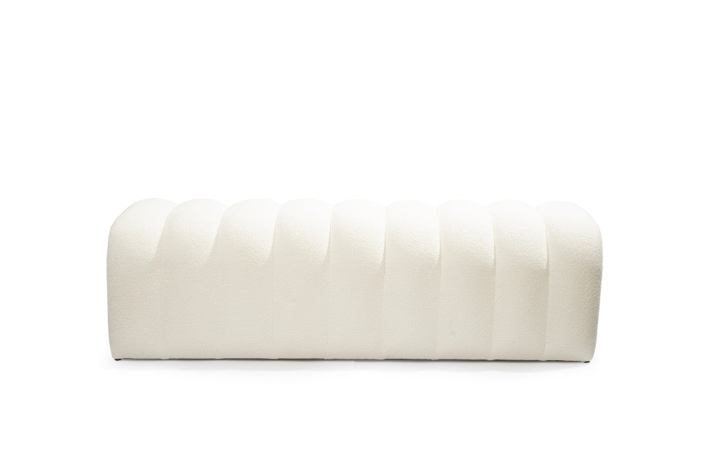 59" White and Brown Boucle and Wood Upholstered Bench