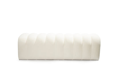 59" White and Brown Boucle and Wood Upholstered Bench