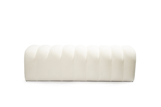 59" White and Brown Boucle and Wood Upholstered Bench