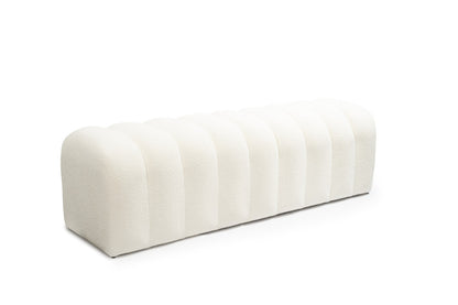 59" White and Brown Boucle and Wood Upholstered Bench