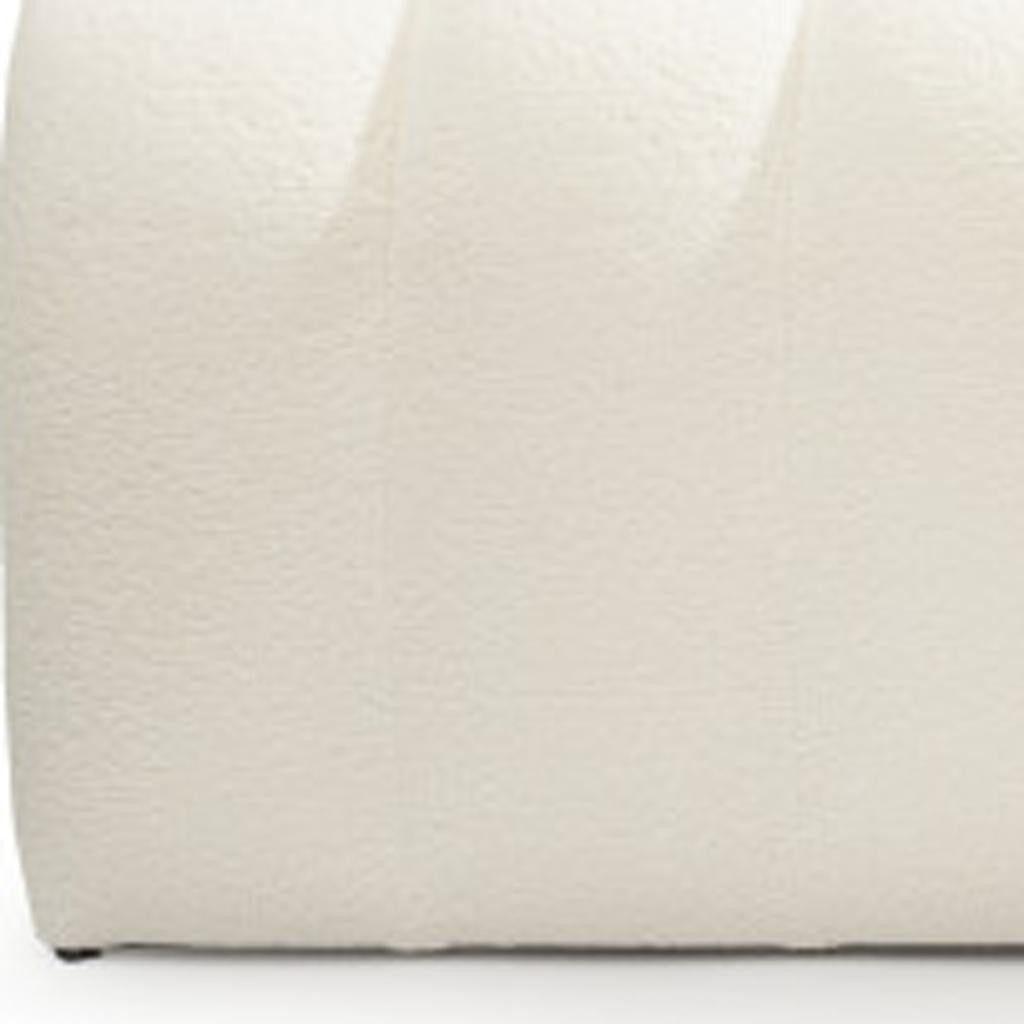 59" White and Brown Boucle and Wood Upholstered Bench