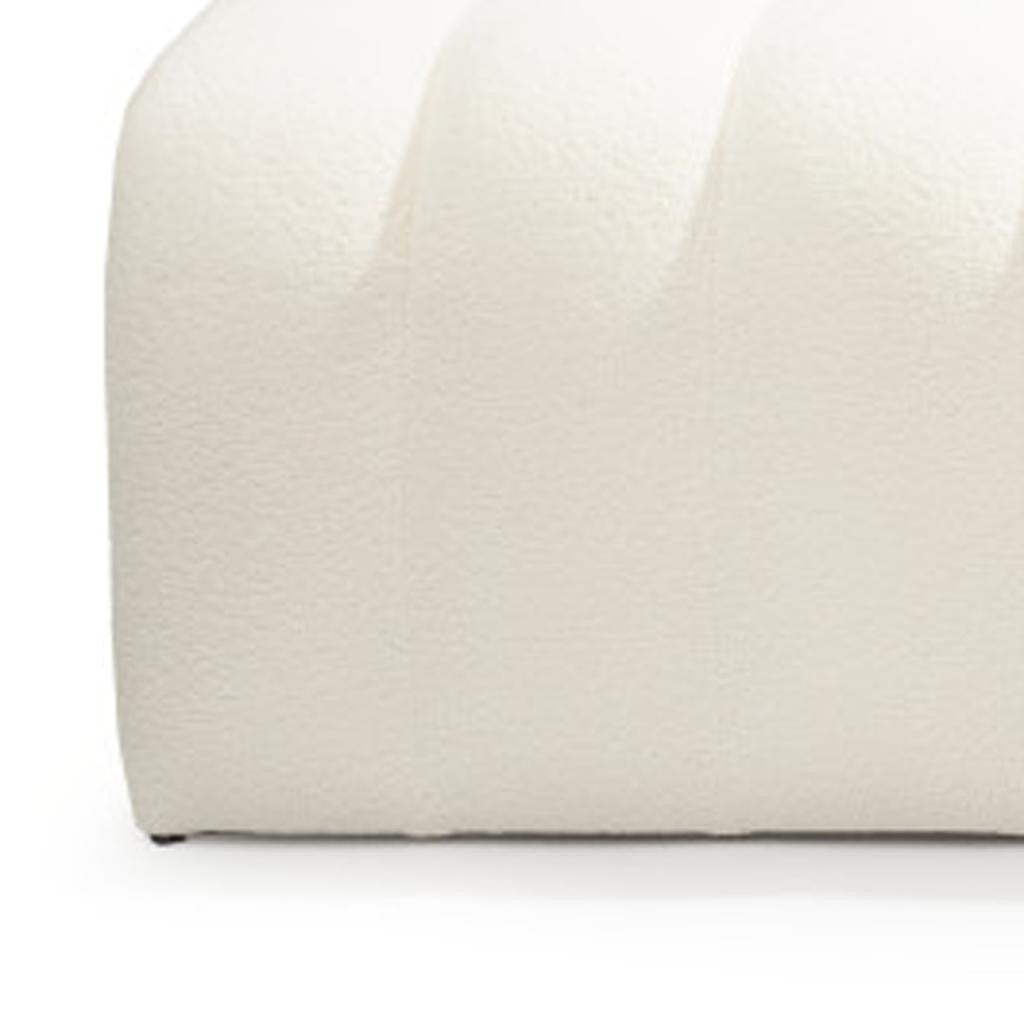 59" White and Brown Boucle and Wood Upholstered Bench