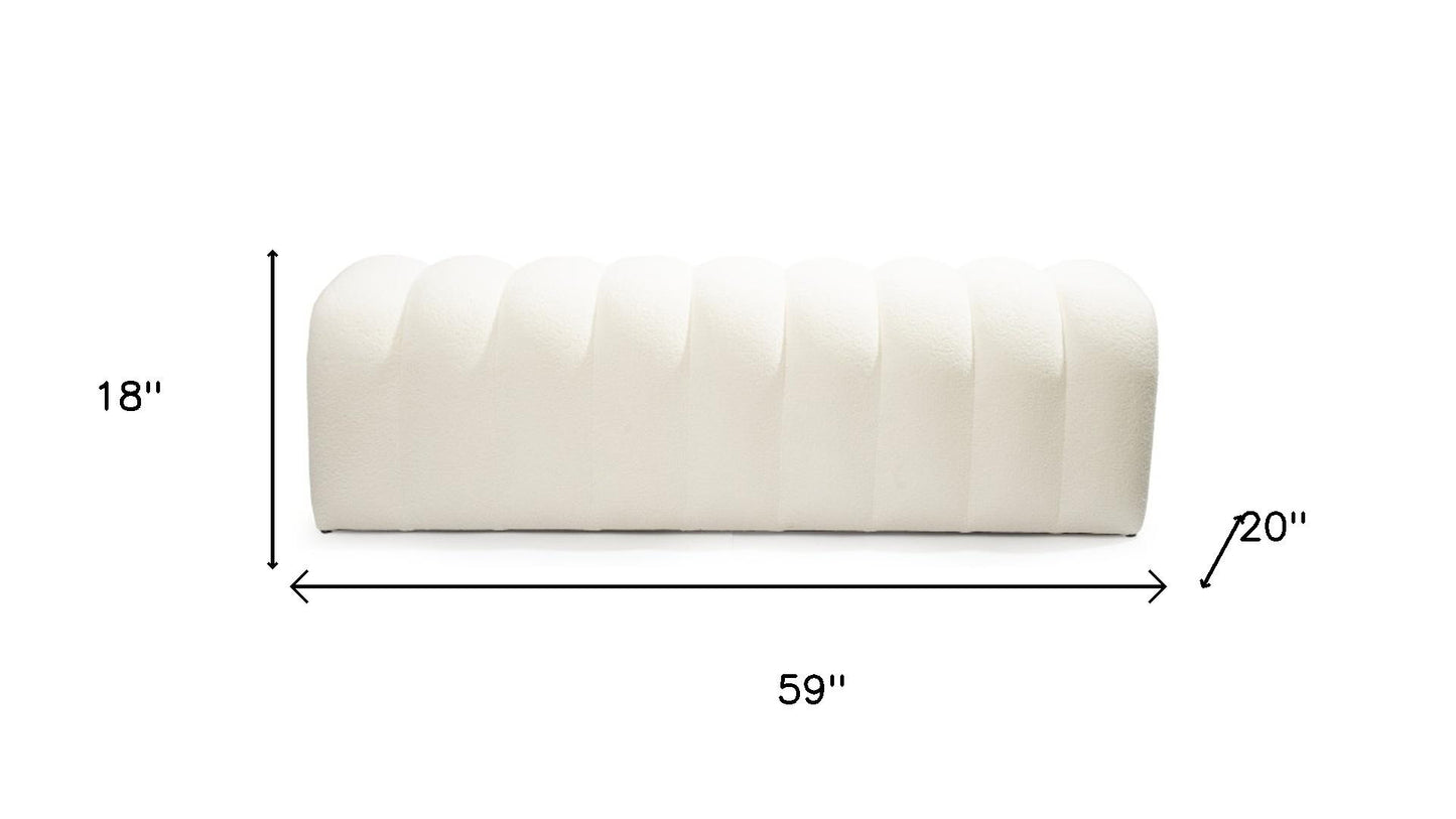 59" White and Brown Boucle and Wood Upholstered Bench