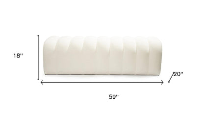 59" White and Brown Boucle and Wood Upholstered Bench