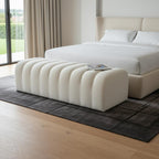 59" White and Brown Boucle and Wood Upholstered Bench