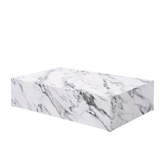 48" White Faux Marble Block Coffee Table